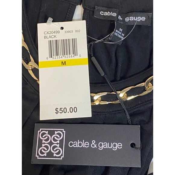 Cable & Gauge Black Knit Top with Gold Chain Round Neckline Women's Medium NWT - Picture 7 of 11